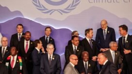 Ethiopia's Prime Minister Abiy Ahmed (4th-L), Israel's President Isaac Herzog (5th-L), Austria's President Alexander Van der Bellen (7th-L), Tunisia's Prime Minister Najla Bouden (C top behind), Lebanon's caretaker prime minister Najib Mikati (2nd-R), Dutch Prime Minister Mark Rutte (R), and other world leaders and officials gather during the group picture opportunity ahead of their summit at the COP27 climate conference, in Egypt's Red Sea resort city of Sharm el-Sheikh, on November 7, 2022. (Photo by AHMAD GHARABLI / AFP) (Photo by AHMAD GHARABLI/AFP via Getty Images)